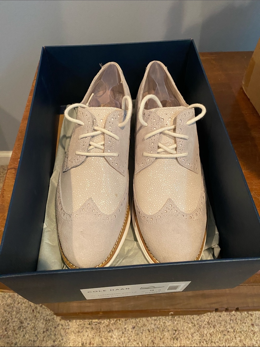 Women's Wingtip Lace-Up Oxfords in shimmer grey.